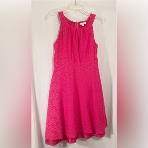 WOMENS SIZE 4 HOT PINK SLEEVELESS LACE LINED ZIP BACK DRESS